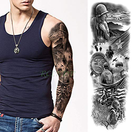 Ljmljm 3pcs Tattoo étanche Autocollant Roi Lion Couronne Rose Fleur Croix Grande Plein Bras Tatto Tatouage Pour Hommes Womenbaba Gro Chote 48x135cm