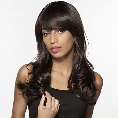 LOAVER Long Wavy Wigs with Bangs Synthetic Curly Wigs for Women, Black