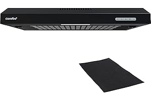 COMFEE' CHU 3.6F17BB 60cm Unterbauhauben Dunstabzugshaube Unterbau mit Edelstahl, abnehmbarem Aluminiumfilter, 200m³/h Luftstrom, 2 Stufen, 1 LED-Licht, Schwarz