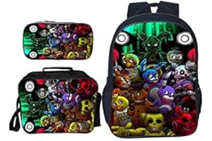 SPSMOKH Five Nights Game FNAF Backpack 3 Piece Set Including Lunchbag, Schoolbag and Pencil Case for Kids Boys Girls Teens (E)