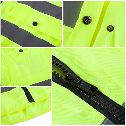 Babimax Warnwesten gelb knitterfrei reflektierende Weste Sicherheitswarnwesten mit vier Taschen im Vornen mit Reißverschluss Standardgröße Größe L Hohe Sichtbarkeit komfortabel luftdurchlässig - 7