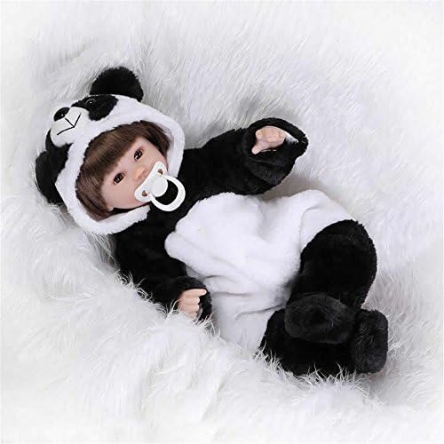 Soft Safe Silicone Stylish 17'' Reborn Baby Doll with Smooth Hair Lifelike Cartoon Panda Boy Baby Toy Birthday Xmas Gifts Free Nipple,Brown eyes?17 inches about 43cm for Patients with Anxiety Disorder
