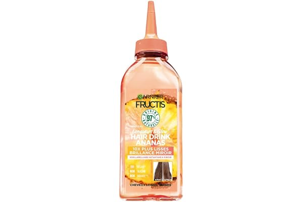 Garnier - Fructis Hair Drink - Soin Lamellaire Instantané Lissant Longueurs & Glow Ananas - Formule Vegan à 97% d'Ingrédients d'Origine Naturelle - 200 ml