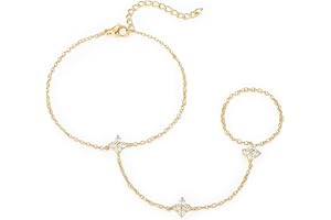 Emibele Gold Bracelets for Women, Four Leaf 18K Gold Plated Hand Chain