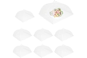 Atoke 8 Pack Mesh Food Cover Tent Umbrella,Pop-Up Food Cover Net for Outdoors, Screen Tents, Parties Picnics, Camping BBQs, Reusable and Collapsiblee,17 Inches,White