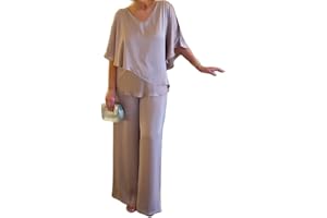 FANOIES Traje tipo túnica gris de doble capa para mujer, 2 piezas, talla grande, vestidos de madre de la novia, trajes de pantalón