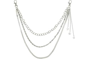 Huture Brieftasche Kette Taille Kette mit Sternanhänger Hip Hop Style Triple Chains Snap Verschluss Jeans Hose Kette Punk Schlüsselanhänger Kellnerkette für Männer Frauen Trucker Bikerbörsen