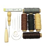 Practical and convenient ele ELEOPTION 16pcs Agujas de Coser a Mano con Alêne de Corona de Cordón de Hilo Encerado Piel y dedal para Reparación de Piel