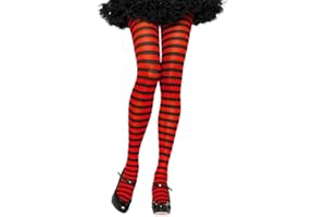 Kemelo Medias de Rayas Multicolores para Mujer - Navidad, Halloween, Cosplay - Elásticas, Rojo y Negro