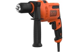 BLACK+DECKER 500W Electric Hammer Drill, Powerful 0-49,300 BPM for Masonry and Concrete, Compact Design with Side Handle, BEH200-GB