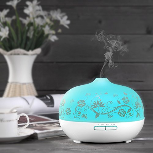 BESTEK 300ml Glas Aroma Diffuser Öl Diffusor Ultraschall Vernebler mit 7 LED Farbwechsel und Abschaltautomatik für Aromatherapie Weiß - 4