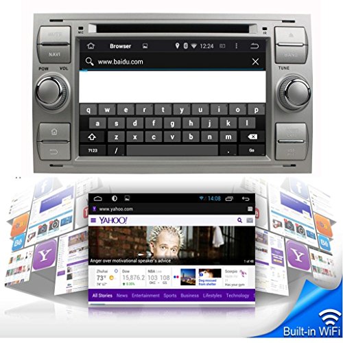 (Plateado) 7 pulgadas 2 Din Coche Radio Android 5.1 Lollipop OS para Ford Focus(2005-2007)/Fiesta(2005-2008)/Kuga(2008-2011)/Mondeo(2003-2007)/S-MAX(2007-2009)/C-MAX(2007-2009)/Galaxy(2005-2007)/Fusion(2006-2011),DAB+ Radio 1024x600 Pantalla Táctil Capacitiva con 1.6G de la Cortex A9 Quad Core CPU 16G y 1G DDR3 RAM Flash GPS Navi DVD 3G/WIFI OBD2 Aux Entrada USB/SD DVR