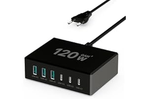SCCVEE Ładowarka USB C 120 W, wielokrotna ładowarka USB, 3 USB-C + 3 USB-A, ładowarka PD, 6 portów USB C, stacja ładująca kompatybilna z iPhone/Samsung/Google/tabletem/Mobile Power i innymi urządzeniami USB