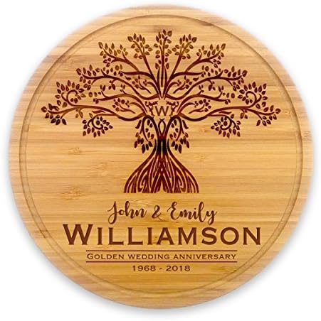 Personalised Round Wooden Bamboo Cheese Board ~ Anniversary Gift ~ Family Tree