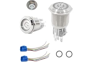 Coolais 12 V Druckschalter Wasserdichter Druckschalter LED Verriegelungsknopf Installationsschalter Elektronischer Schalter mit Stecker 5A (19mm Latching-White LED)