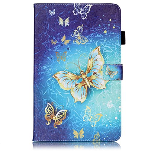 Galaxy Tab A 10.1 Hülle,Galaxy Tab A 10.1 Zoll 2016 T580N Lederhülle Flip Wallet Case,Galaxy Tab A 10.1 PU Leder Standplatz Fall Hülle Case,Ekakashop Bunt Gold-Schmetterling Muster Bookstyle Folio Schale Weichen Silikon Schutzhülle Klapptasche Etui Magnetverschluß mit Standfunktion Kartenfächer für Samsung Galaxy Tab A 10.1 Zoll 2016 T580N + 1x Kostenlos Ständer (Farbe zufällig) - 2