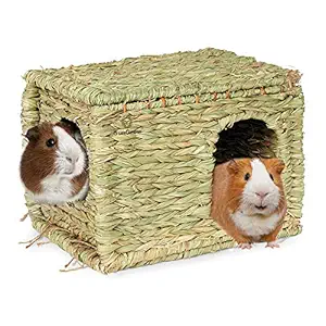 SunGrow Guinea Pig Grass House, 11.8?? x 7.8?? x 9??, Woven Straw Hut for Sleeping and Playing, Stackable and Portable, Provides Comfort to Small Animals, Edible Home with Double Openings, 1-Piece