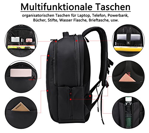 Norsens Notebook Laptop Rucksack Schwarz 15,6 Zoll Gepolstert Wasserdichter Business Rucksack Damen - 3