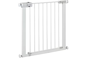 Safety 1st SecureTech Metal Gate, Treppenschutzgitter ohne Bohren, 73–80 cm (bis 136 cm erweiterbar), Leicht Schließbares Türschutzgitter, mit Einer Hand Öffnen, Kein Bohren, Zweifachsicherung, Weiß