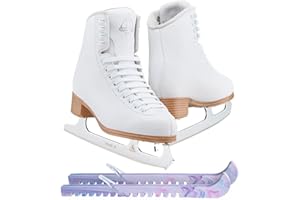 SKATE GURU Jackson Classic Models White Figure Ice Skates for Women and Girls Bundle with Skate Guards Just Launched 2024