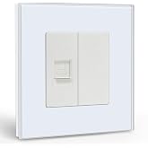 BSEED EU Standard Wall Plug 1/2 PC RJ45 Cat5 Ethernet Female Network Socket Recessed LAN Socket with 1/2 Blank White Glass Pl