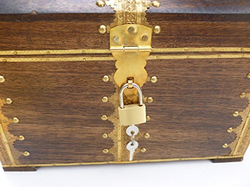 73GS Truhe mit Schloss Holztruhe Schatzkiste Schatztruhe Truhe Box Holzbox Geschenk Deko Geburtstag Hochzeit Kiste Aufbewahrung verschließbar abschließbar mit Deckel - 2