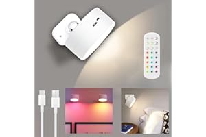 GETSUNA Battery Operated Wall Light, Bedside LED Wall Light with 16 RGB, Magnetic Wall Sconce with Touch & Remote Control, 360° Rotatable Reading Light, Dimmable Light for Bedroom, Bedside Lamp(White)