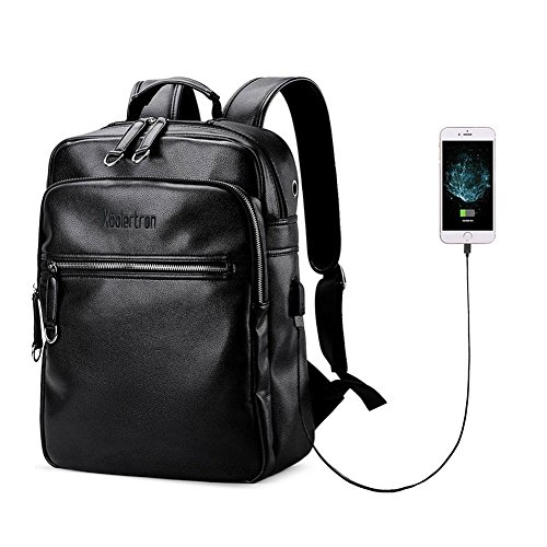 LIELANG Mann Retro Kunstleder Computer Tasche Laptop-Taschen und Rucksäcke mit USB-Anschluss für 14“ PC (Schwarz )