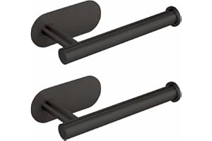 Eolax Portarrollos de Papel Higiénico Autoadhesivo, Acero Inoxidable SUS304, Hace Falta Taladrar, Soporte para Papel Higiénico Montado en la Pared (Negro) Paquete de 2