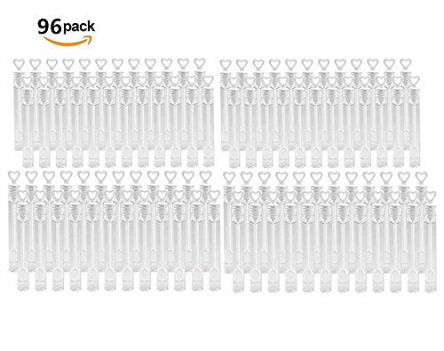 koobea 96 Pezzi Wedding Bubbles Bolle Sapone Set in Bianco con Il Manico a Cuore,Confezione di Bolle Sapone Matrimonio(96 Articoli Sono Bottiglia Vuota)