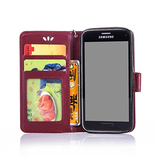Galaxy S5 Mini Hülle Ledertasche [mit Frei Hartglas Displayschutzfolie], KKEIKO® Schutzhülle PU Leder Tasche Hülle Case für Samsung Galaxy S5 Mini, Wickelfalz Handyhülle mit Bändselloch Standfunktion Karteneinschub und Magnetverschluss, Kratzfeste Lederhülle Flip Wallet (Schmetterling #5) - 4