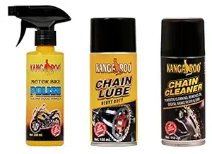 Kangaroo Chain Lube (150 Ml) and Chain Cleaner (150 Ml) and Motorbike Spray (200Ml) with Black Foam