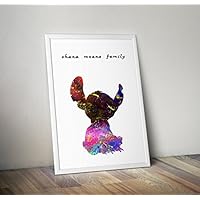 Disney inspirierte Aquarell Poster - Lilo und Stitch - Zitat - Alternative TV / Movie Prints in verschiedenen Größen (Rahmen nicht im Lieferumfang enthalten)