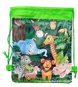 Birthday Popper Jungle Animal Drawstring Sack Bags (24 Pieces) for Outing or Picnic Kids Haversack Bags as Birthday Return Gifts for All Age Group