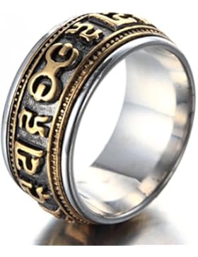 OAKKY Herren Edelstahl 6 Wörter Mantra Ringe Om Mani Padme Hum Hochzeit Band