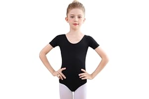 Monbessi Ballettanzug Mädchen Kurzarm - (Gr.100-150) - Tanzbody Gymnastikanzug, Baumwolle Ballettbody Kinder Ballett Trikot