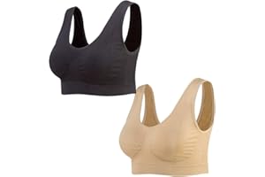 Lemef 2-Pack Seamless Sports Bra Wirefree Yoga Bra with Removable Pads for Women