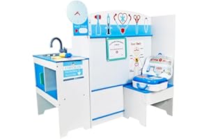 Consultorio médico de Madera para niños – Set Montessori de Juego simbólico con 3 ambientes, Centro médico Completo ATAA Siper