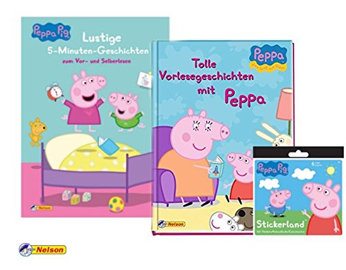 Preisvergleich Produktbild Unbekannt Peppa: Lustige 5-Minuten-Geschichten + Tolle Vorlesegeschichten mit Peppa (Hardcover) + 1 Peppa Pig Stickerbogen mit 20 verschiedenen Stickern