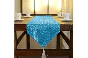 ShinyBeauty Shimmer Turquoise-Sequin Table Runner Tassel-30x180cm, Glitter Round Sequins Fabric for Table Runners in Party Wedding Banquet Table Linen Layout or Decoration (Turquoise)
