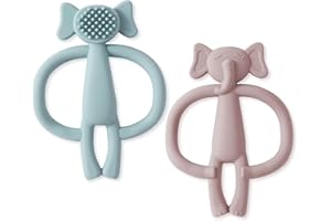 Vicloon Zabawka do gryzienia dla niemowląt, 2 sztuki, pomoc w ząbkowaniu, pierścień do gryzienia z silikonu, nie zawiera BPA, do stymulacji i masażu rannych dziąseł, od 3 miesięcy, kolor różowy +