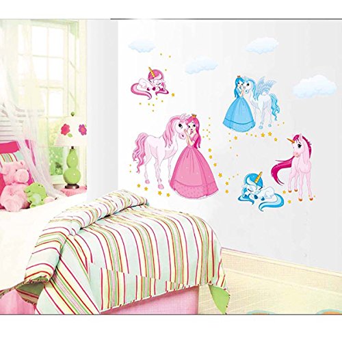 Possbay Princess Horse Unicorn Wall Sticker Removable Decor Home Kid Room Bedroom Decal Art Paper