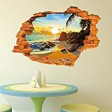 UNIQUEBELLA Wandsticker Sonnenstrand 3D Wandtattoo Wandaufkleber Fensterbilder Wall Art Sticker Decal - 6