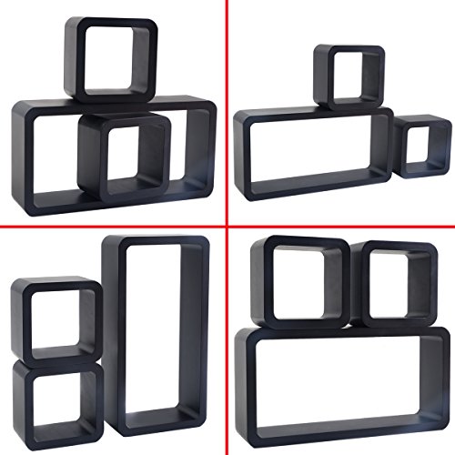 3er Set Wandregal Hängeregal Bücherregal Würfel Cube Lounge CD Regal Retro Wandboard Wandregalsystem (Schwarz) - 8
