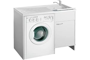 Inbagno Lavatoio e Coprilavatrice con Mobile in PVC 109x60x85 cm Bianco Vasca Destra