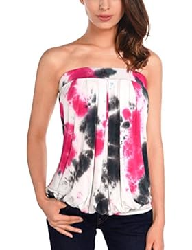 DJT Damen Schulterfrei Rueckenfrei Tops Party Bandeau Schlauchshirt mit Plissee