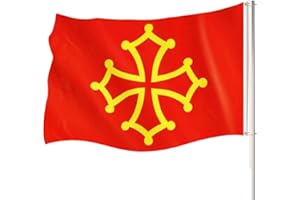 HPMAISON 150x90cm Drapeaux Languedoc Drapeau Midi-Pyrénées Grand Drapeau Des Sud-Pyrénées Avec 2 Boutons Pour les Célébrations Extérieures et Intérieures Convenant à un Large éventail de Scénarios