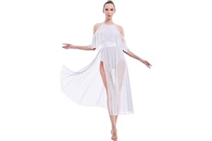 OBEEII Costumes De Danse Lyrique éLéGants Pour Femmes Adultes VêTements De Danse Modernes Licou Tulle éPissé Justaucorps Jupe Costume De Performance Robe En Tulle Fluide