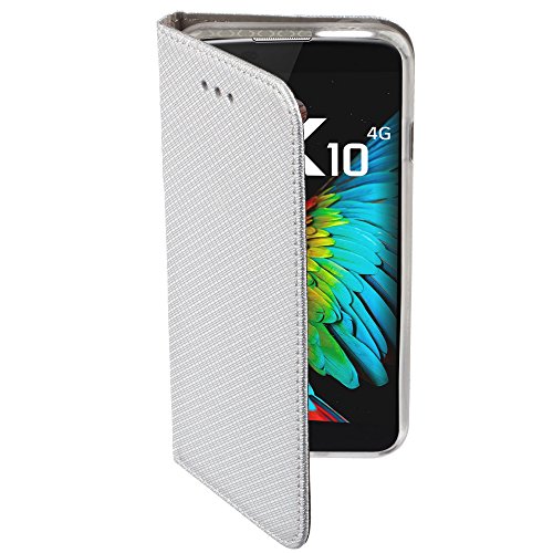 Moozy LG K10 Funda Plata - Flip cover Smart magn  tica Stand plegable y soporte de silicona
