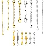 Lieferumfang: Magnetverschlüsse und Kettenverlängerungs-Set mit 14 magnetischen Schmuck-Halsketten-Verlängerungen, Armband-Verlängerung, 2 Farben, goldfarben und silberfarben mit 4 verschiedenen Designs. Perfekt für die Verwendung an Halsketten, Armbändern und Schmuckherstellung.